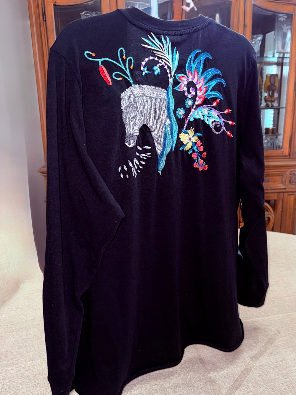 Johnny Was Heavily Embroidered V-Neck Long-Sleeve Top with Multicolor Designs - Picture 3 of 12
